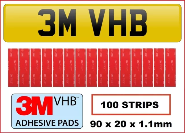 3M NUMBER PLATE DOUBLE SIDED STICKY PADS TAPE STRONG VERY HIGH BOND STRIPS x 100