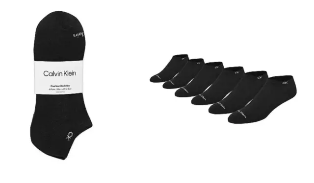 Calvin Klein Men 6- Pack CK Solid Cushioned No-Show (Black) One Size Socks