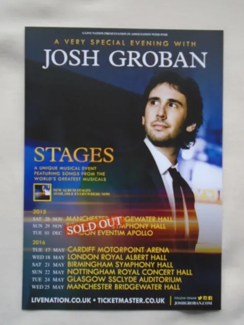 JOSH GROBAN Live in Concert "Stages" 2015/16 UK Tour Promotional tour flyer