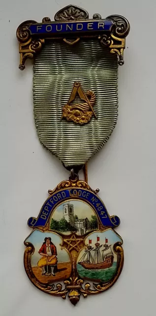 SUPERB  Masonic SILVER Antique 1926 FOUNDERS  Jewel  DEPTFORD LODGE No. 4847