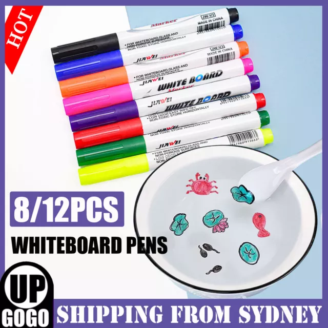 8/12X Assorted Colour White Board Whiteboard Marker Pen Dry Wipe Erase Fine Tip