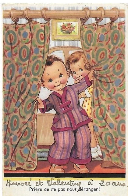 CP cartes postales semi anciennes illustrateur petit couple humour lit