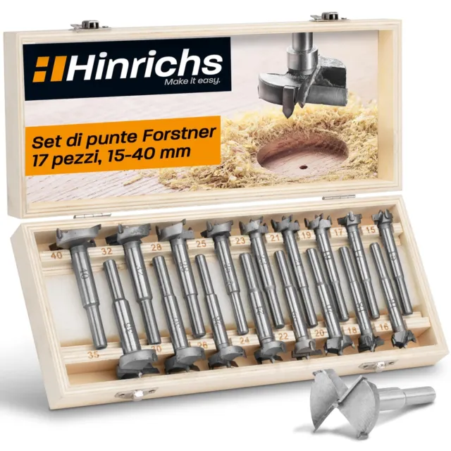 Hinrichs Set Frese per Legno 17pcs in Valigia - Punte Forstner da 15 a 40 m