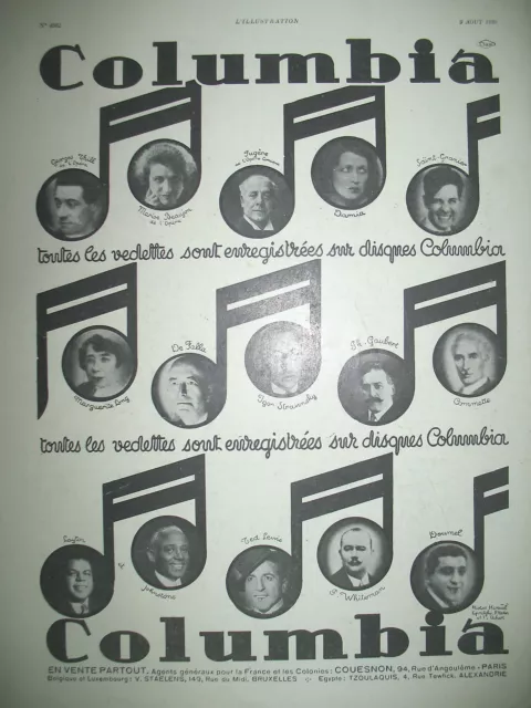 Publicite De Presse Columbia Disques Et Artistes French Ad 1930