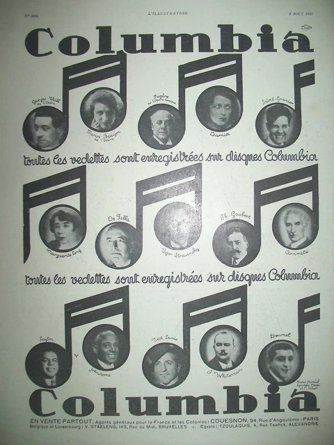 Publicite De Presse Columbia Disques Et Artistes French Ad 1930