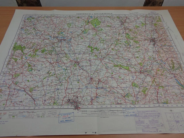 WW2 map "NORTHWICH & MACCLESFIELD" with SECRET BASE INK STAMP (V1 & V2 ROCKETS)