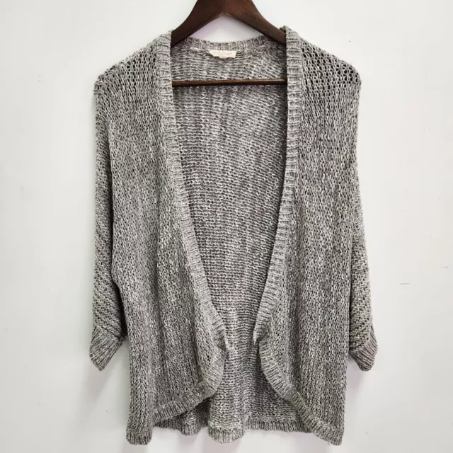 Eileen Fisher Womens 3/4 Sleeve Sweater Cardigan Size L Open Knit Gray