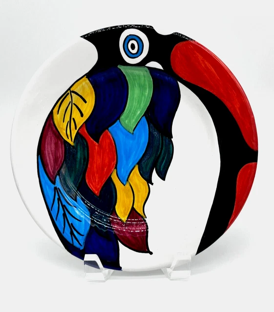 Signed Italy Deruta Jane Sachs Parrot Maiolica Glazed Art Pottery Plate
