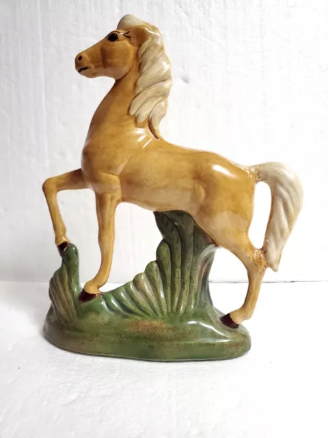 Vintage Hand Painted Large Ceramic Golden Palomino Horse Figurine 11" H x 9" L