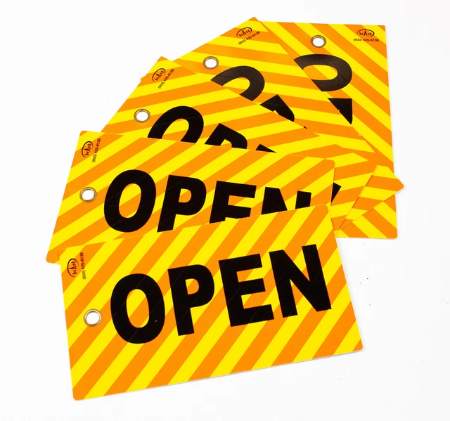 5pk Open Sign Tag For Machinery Maintenance Yellow Orange Stripes Plastic 4"x7"