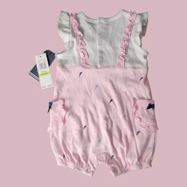 NWT Nautica Baby Girls' Pink White Romper 3-6M Sailboats Pastel Snap Closure 2