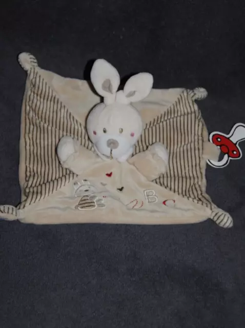 Doudou Plat Lapin Beige ABC NICOTOY SIMBA TOYS KIABI Attache Tétine TTBE