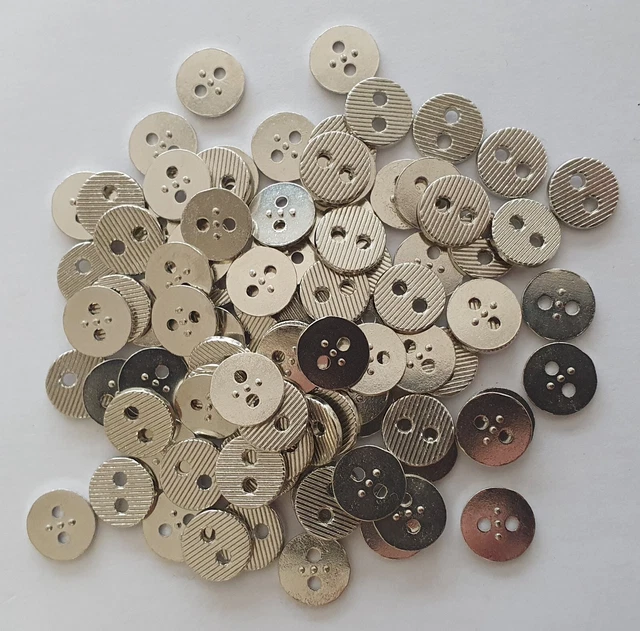Silver Metal 2 Hole Flat Striped Buttons- Pack of 10-  Size 11L/10mm- B2019