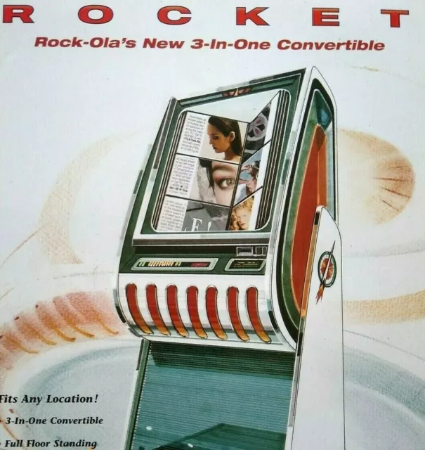 Rock Ola 3 In One Jukebox Flyer Original Phonograph Music Art Print Sheet Promo