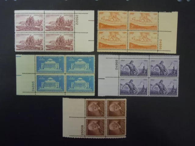 1954 Plate Block Set Complete 1029/1063 5 Blocks  MNH OG F/VF