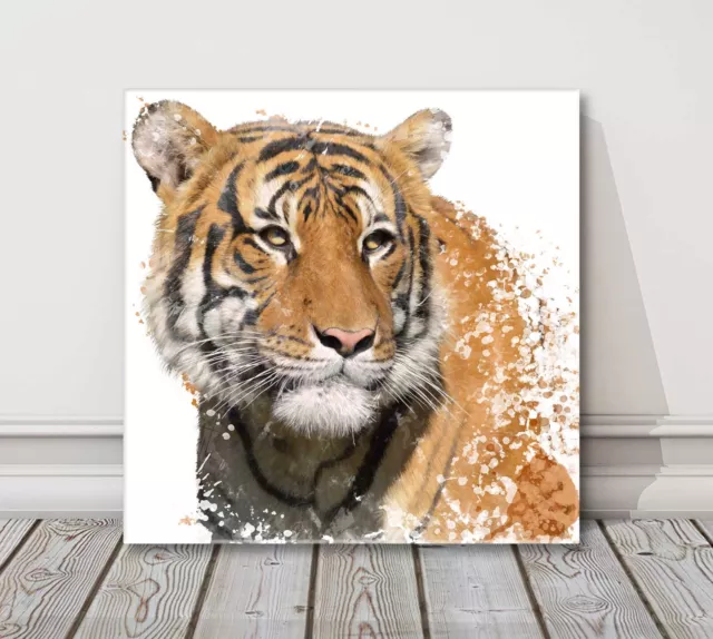 Tigerporträt. Digitale Malerei. gerahmter quadratischer Leinwandbilddruck