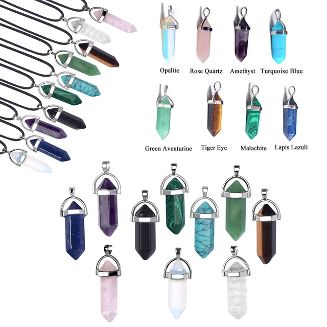 5PCS Natural Gemstones Crystal Quartz Necklace Pendant Chakra Healing Stone 5