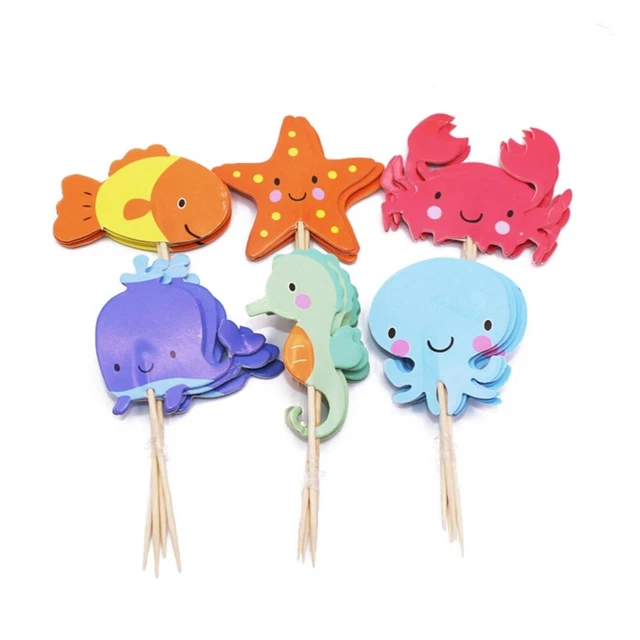 24 piezas adornos decorativos para cupcakes de madera para bebés de cumpleaños para niños