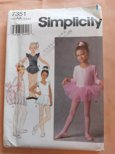 Simplicity 7351 Child's Leotards, Skirts, Tutu & Accessories Pattern Size 3-6