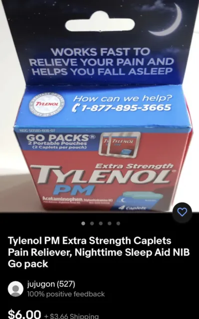Tylenol PM Extra Strength Caplets Pain Reliever, Nighttime Sleep Aid NIB Go pack