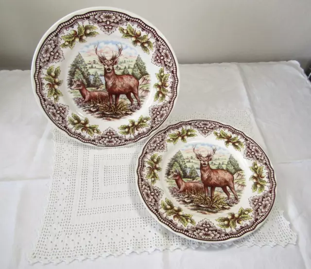 Royal Stafford Deer Buck 11” Dinner Plates Thanksgiving Set Of 2 - New