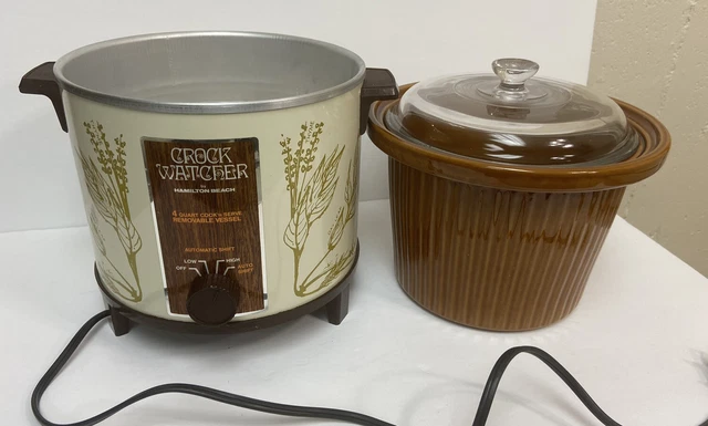 Vintage Crock Watcher By Hamilton Beach 4 Quart Slow Cook Crockpot Glass Lid EUC