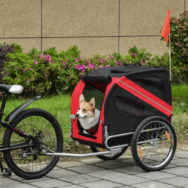 PawHut Pet Bicycle Trailer Dog Cat Bike Carrier Water Resistant Red Outdoor 2