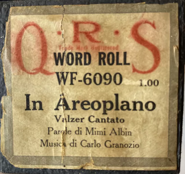 Player Piano Roll QRS In Areoplano WF6090 Valzer Cantate Vintage Word Roll