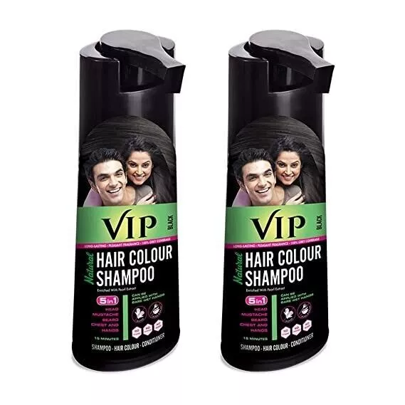 VIP HAIR COLOR SHAMPOO pour Homme et Femme, Noir - 180 ml (Lot de 2) |...