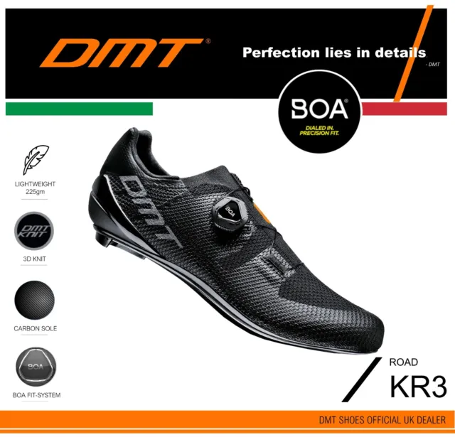 NEW DMT KR3 RRP £234.99 Road Cycling Bike Shoes Black Size 42/8 - FREE DMT Bag