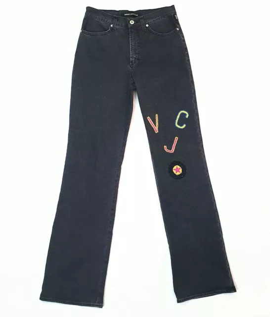 VERSACE Couture W29 Womens Black/Dark Grey Jeans Flare Bootcut Logo Sequin