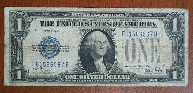 Series 1928B One Dollar $1 Silver Certificate, Funny Back F61566567B