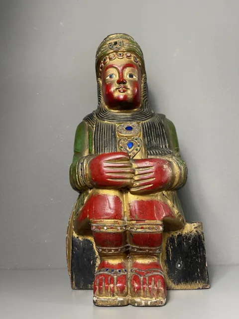 Antik Chinesisch Holz Sitzende Figur Tempel Figuren Vergoldet 2