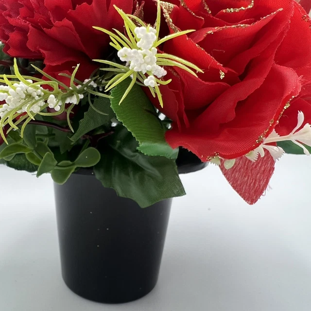 Quality Artificial Christmas  Arrangement Grave vase / Memorial / Crem Pot Red 3
