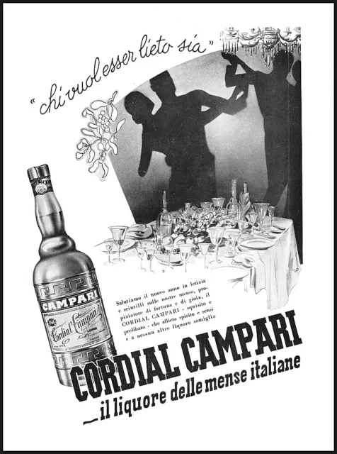Pubblicita' 1937 Cordial Campari Festa Banchetto Ballo Bottiglia Liquore Drink