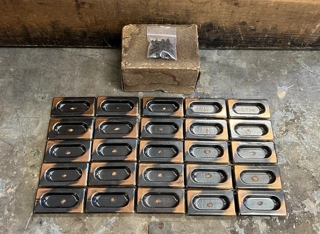 Lot of 25 Champion Japanned Copper Flash Window Flush Sash Lifts w/ Orig. Box