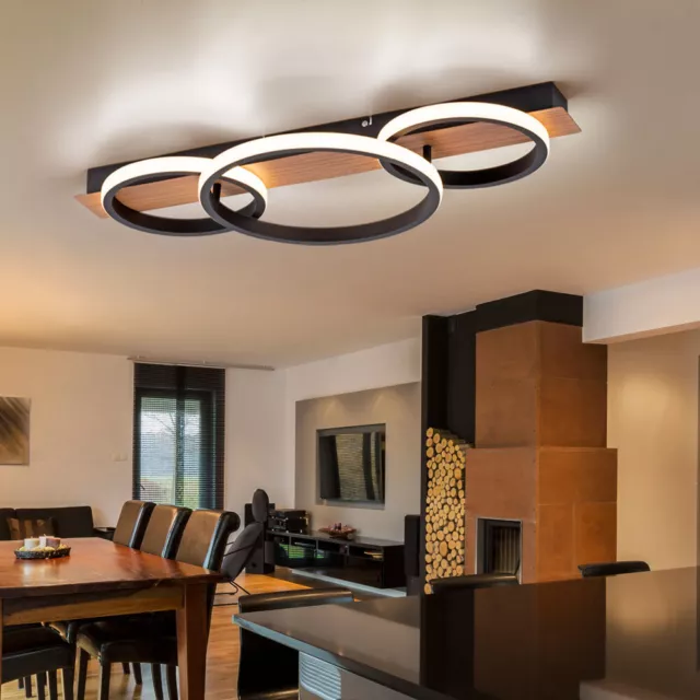 Deckenleuchte Deckenlampe Holz Wohnzimmerleuchte Flur schwarz braun Ringe LED