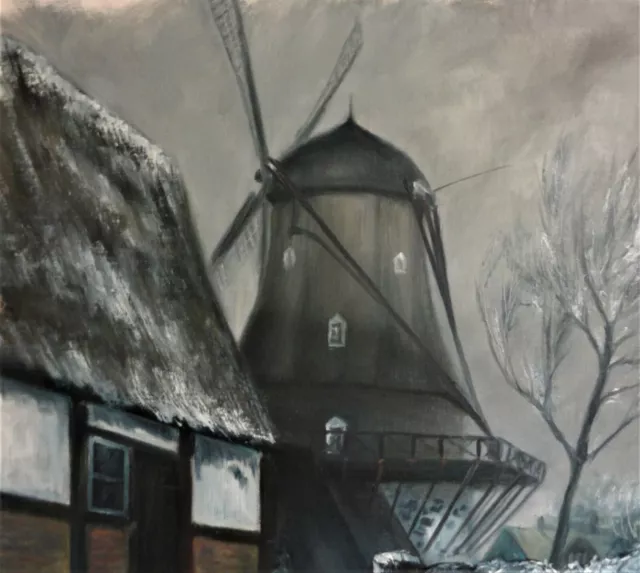 Carl Julius (Pseud Schneider) (*1927) TOP-Gemälde: WINDMÜHLE IM WINTER