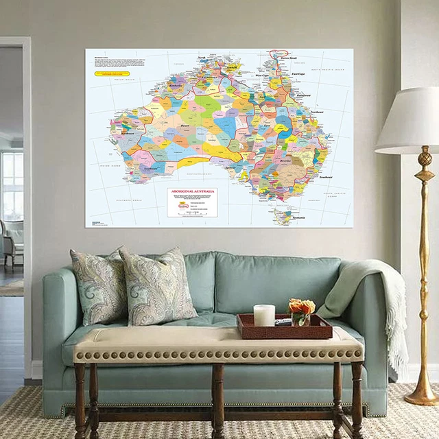 ENGLISH MAP OF Australia Regional Maps Art Poster Prints Wall Hanging