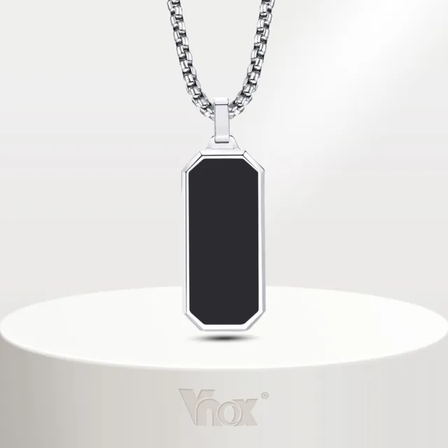 Vnox Men Geometric Necklaces for Boys, Black Square Rectangle Bar Pendant Collar