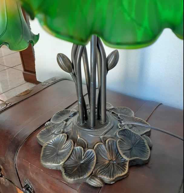 Tulip Lily Pad Table Lamp Tiffany Style 6 Lights Green Yellow Glass Shades 3