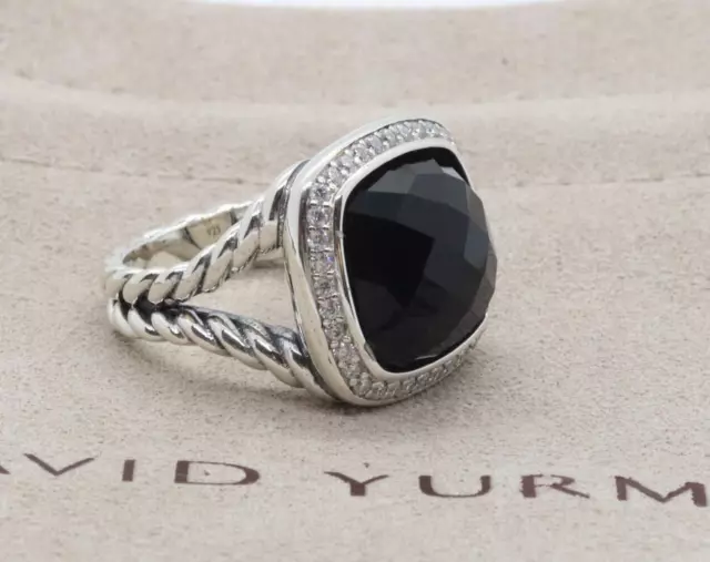 David Yurman Women's Sterling Silver 14mm Albion Ring Black Onyx w/ Diamonds 7.5