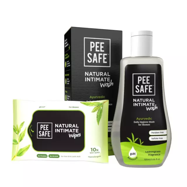 Pee Safe Naturel Lavage Intime 105ml Avec Lingettes 10 Pièces, Ensemble De 2