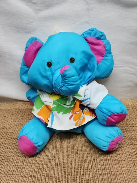 Fisher Price Puffalump Blue Elephant Plush Hawaiian Shirt Stuffed Animal 1987 