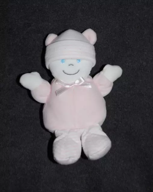 Peluche GIPSY Doudou Ours Rose Nœud Satin Lutin Bonnet Rayé Blanc 18 Cm NEUF