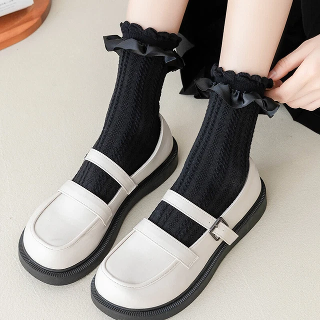 3 Paires Femme Lolita Ruche Chaussettes Coton Blend Respirant Confort Doux Fairy