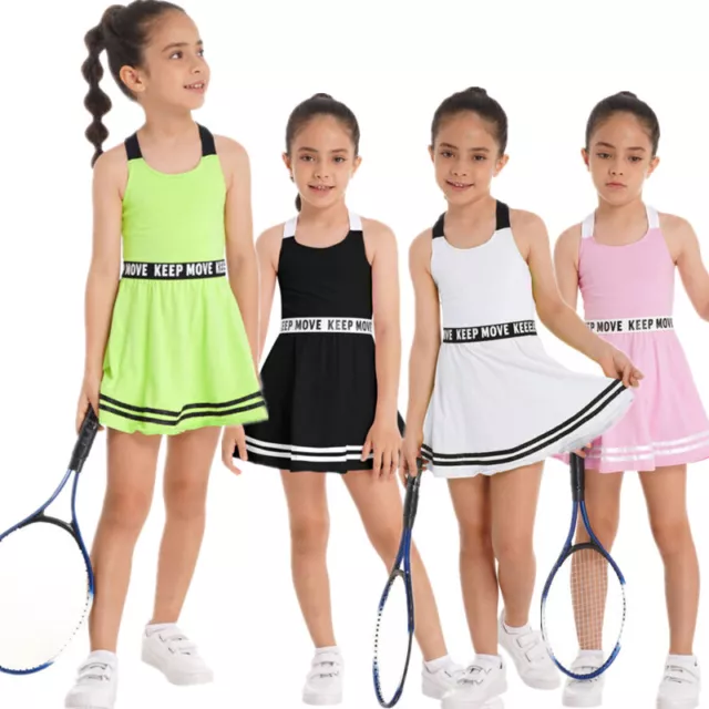Kids Girls Athletic Sports Outfits Dress with Shorts Tennis Golf Dance Tracksuit