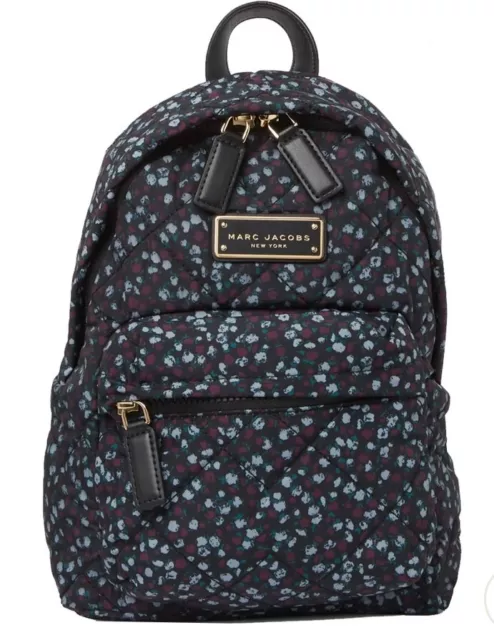 MARC JACOBS - Floral Print Mini Backpack Quilted Nylon Blue-Black