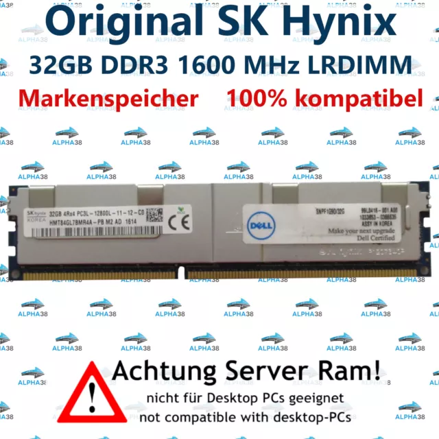 32 GB Lrdimm ECC DDR3-1600 HP HPE Proliant DL380e DL380p Gen8 G8 Server RAM