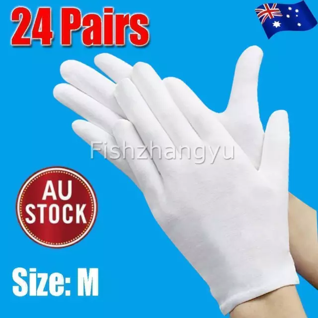 24Pairs Hands Soft Cotton Costume Jewellery White Gloves Work Protector Handling